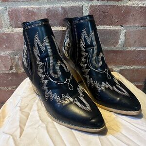 Elegant Black Embroidered Ankle Booties
